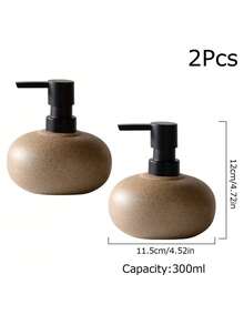 1/2pcs Luxury Beige Ceramic Soap Dispenser Set - Elegant Refillable Hand Sanitizer & Lotion Bottles, Gentle On Skin, Perfect For Spa Bathroom Experience, Soap Liquid, Bathroom Accessories - Multicolor - View 14