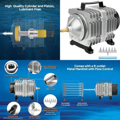 AquaMiracle Aquarium Air Pump Commercial Air Pump With Aluminum Housing 600 1000 1200 1750GPH Fish Tank Bubbler Pond Aerator For Aquariums Ponds Hydroponics