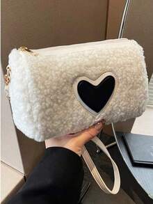 Faux Shearling Makeup Bag, Versatile Shoulder/Handbag, Autumn/Winter New Stylish Tote, Minimalist One Shoulder Crossbody Bag,Pouch,Makeup Pouch,Travel Essential - Multicolor - View 3