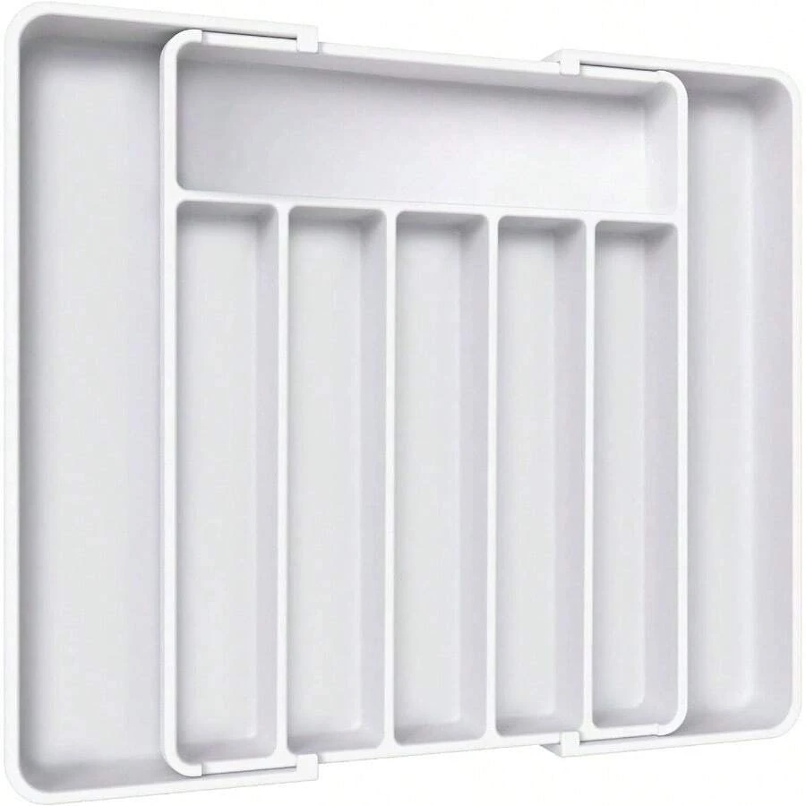 Silverware Organizer - Expandable Kitchen Drawer Organizer, Adjustable Utensil Organizer, Cutlery Tray Forks, Knives, Multipurpose Kitchen Organizers And Storage Solution, Black, Large - 大號+白色 - 查看 1