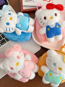 1pc Hello Kitty Bow Backpack Plush Coin Purse With Hanging Pouch, Mini Portable Bag
