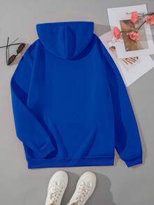 定制女士连帽衫 - 添加您自己的文字和图像（家庭照片/自拍/宠物照片/朋友照片）来设计您的个性化印花连帽衫，选择字体和颜色，定制家庭成员连帽衫，印有婴儿/情侣/家庭/宠物照片，定制舒适宠物连帽衫，个性化宠物运动衫，印有可爱宠物照片的女士连帽衫 - 藍色 - 查看 4