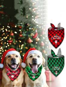 1 قطعة - وشاح رأس للكلاب بطبعة شطرنج كلاسيكية لعيد الميلاد، وشاح مثلث للحيوانات الأليفة، مناسب للكلاب متوسطة وكبيرة الحجم، بطبعات بابا نويل والرجل الثلجي على طبعة شطرنج كلاسيكية