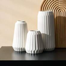 Vaso de cerâmica simples em estilo moderno, peça de decoração sofisticada para flores secas, plantas hidropônicas, sala de estar, quarto, escritório, rack de TV. - Branco - Ver 2
