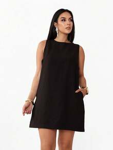 Vestido Midi Marrante Bolso Ziper Alta Costura Blogueira Tendencia QUEIMA DE ESTOQUE - Preto - Visão 2