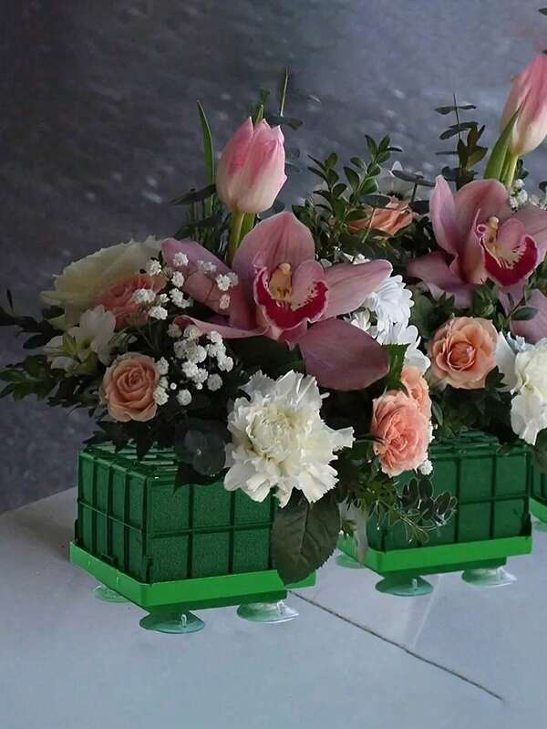 1/2 piezas Bloques de espuma floral con forma cuadrada y ventosas, ladrillos de flores artificiales para decoración de boda, decoración de flores falsas para el hogar, suministros de arreglos para decoración de autos de boda, centros de mesa, decoración de San Valentín/Día de la Madre/Halloween/Navidad