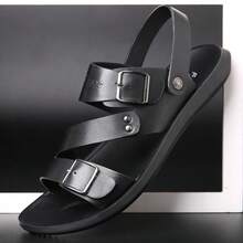 Men's Minimalist Buckle Open-Toe Slippers, Non-Slip Flat Sole & Multiple Straps, Comfortable And Breathable, Versatile Mens Sandals For Daily Wear & Outdoor Activities. - màu đen - Xem 3