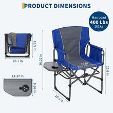 Huisuilinss Camping Directors Chair,1PCS Oversized Camping Chair,Portable Folding Chair With Side Table,Lawn Chair For Adults Support 400 Lbs,For Camping Sports Picnic Beach Fishing - 藍色 - 查看 3