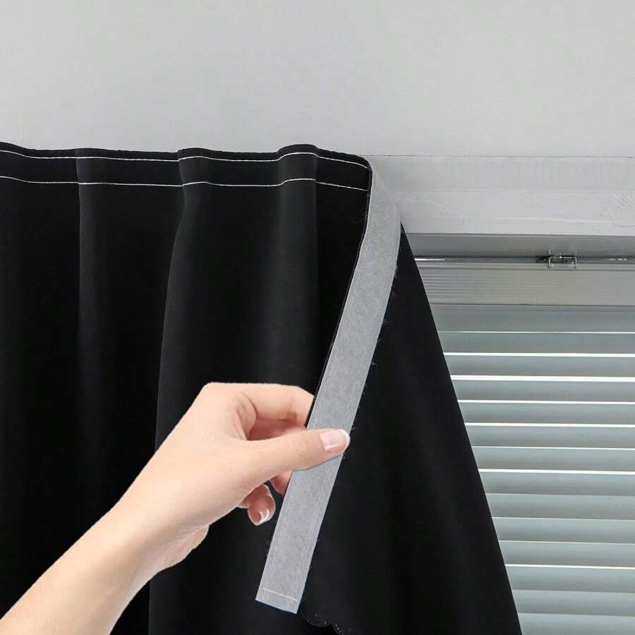 Adhesive Blackout Curtains Self Stick Shades Window Blinds Curtains No Rod Needed Easy To Hang Curtains Use For Bedroom Living Room Dining Room Kitchen Home Office 35"W X 59"L Black 1 Panel - 黑色 - 查看 1