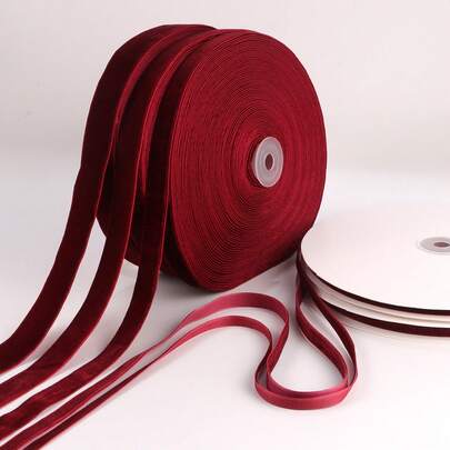 1卷50码单面深红色植绒丝带，彩色植绒丝带，植绒缎带，植绒丝带，适用于蝴蝶结、圣诞树、橱柜、圣诞节装饰、情人节邀请函装饰（由于手工测量，长度可能略有不同）