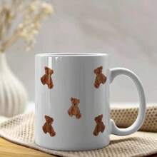1pc 11oz Five Bears Family Ceramic Mug - Handmade Durable Coffee Cup With Adorable Bear Design, Perfect For Christmas, Thanksgiving, Halloween, Mother's Day Gifts, Office Use & Home Decor, Bear Decor, Gift Item, Cozy Aesthetic, Durable Drinkware - Black - View 4