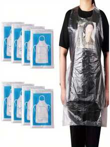 50/100 buc șorțuri de unică folosință, plastic PE gros, impermeabile, rezistente la ulei, potrivite pentru catering, oală fierbinte, grătar, adulți, ambalate individual, impermeabile, durabile, aplicabile pentru gătit, pictat și luat masa în aer liber