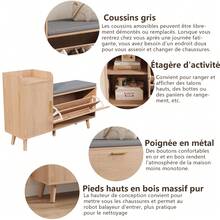Zapatero, zapatero con espacio de almacenamiento, baúl para zapatos con 1 solapa, banco para zapatos con cojín, zapatero infantil con banco, para zapatos de entrada, salón o dormitorio - Color de la madera - Ver 9