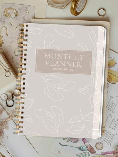 Trees 1pc 2026 Monthly Planner Notebook, A5 Minimalist Monthly Planning Notebook With Calendar Grid, Notes And To-Do List, Ideal Productivity Management Tool For Home, Work And Study, Office Desk Accessory