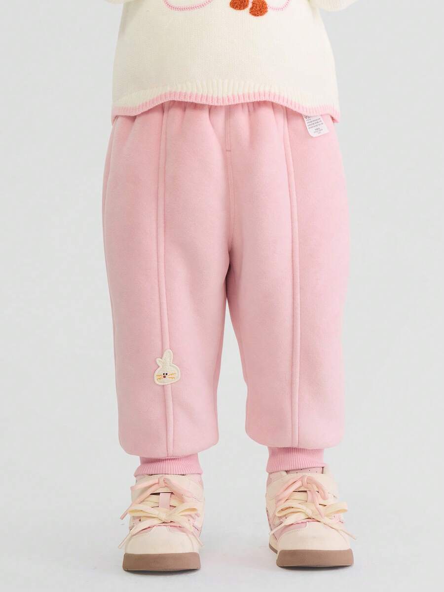 Balabala Young Girls Thermal Lined Joggers 2025 Winter, Warm Pants - White Red - View 1