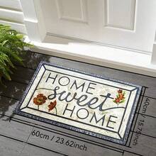 1PC Machine Washable Vintage Floral Home Sweet Home Door Mat Rug Indoor Outdoor Entrance Mat Decorative Rug With Artistic Retro Floral Design Featuring Home Sweet Home Lettering Durable Easy Clean Floor Mat For Front Door Porch Patio Hallway Kitchen Rug