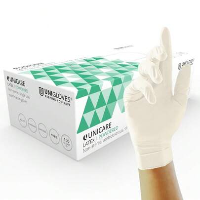 Unigloves Unicare Latex GS0024 Single Use - Multipurpose, Lightly Powdered Disposable Gloves, Box Of Gloves, Natural, Large