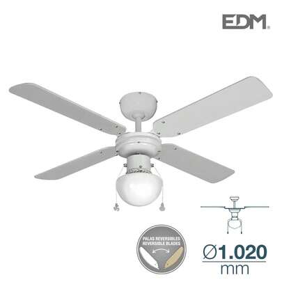  Ventilateur de plafond EDM 33800 Caribe 50 W, blanc/bois de hêtre, 102 cm