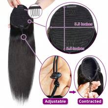 1pc Remy Brazilian Straight Hair Ponytail Extensions, Natural Color - Natural Black - View 3