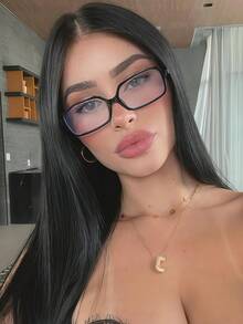 1pc Women's Elliptical Small Oval Frame Personalized Street Snap Concave Shape Clear Glasses Summer Study Accessories Glasses Accessories For Women - 黑框 - 查看 3