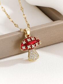 طقم مجوهرات من قلادة وأقراط بتعليقة فطر من الفولاذ المقاوم للصدأ للنساء، طقم قلادة وأقراط فاخر متعدد الاستخدامات مرصع بالراين، مناسب للحياة اليومية/عيد الميلاد/الحفلات/هدايا المناسبات/هدايا رأس السنة/هدايا للنساء