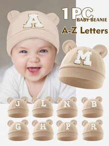 1pc Baby Letter Print Cotton Beanie Hat, Newborn Hospital Cap, Suitable For Baby Boys And Girls Daily Warmth And Protection