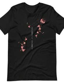 Cherry Blossom Unisex T-Shirt, Japanese Letter Shirt, Sakura Aesthetic Shirt, Japanese Streetwear, Gift For Him, Gift For Her - màu đen - Xem 1