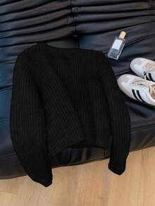 Cárdigan de mujer de unicolor acanalado con botón redondo, prenda de vestir elegante y de moda para otoño/invierno en color negro - Negro - Ver 3