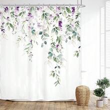 Green Eucalyptus Shower Curtaines Watercolor Purple Floral Leaf Botanical Bathroom Plants Lilac Spring Summer Nature Bath Accessories Art Home Decor Fabric Pack Hooks - 彩色 - 查看 2