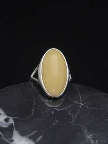 Valentine's Day Gift Luxurious Generous High-Quality Steel Colour Imitation Amber Ring Suitable For Women In Europe, The Middle East, And The United States - Steel Ring - View 3