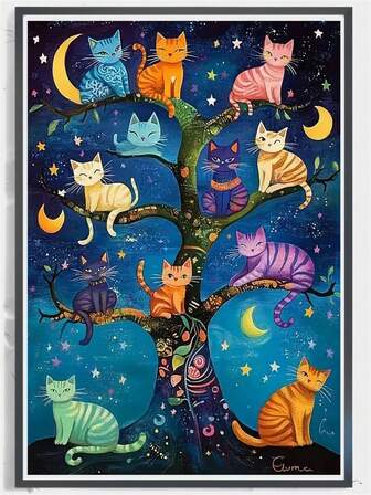 1 pieza Kit de pintura de diamantes 2D con tema de gato, pintura de diamantes colorida, arte de diamantes artificiales completo, bordado de punto de cruz, pintura de arte de diamantes, manualidades de arte para decoración de pared, regalo sorpresa