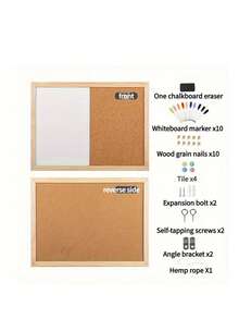 Wooden Frame Magnetic Whiteboard And Cork Board Combo - Painted Wall Magnetic Board - Great For Writing, Random Accessories: Chalk Markers/Wooden Nails, Magnets, Self-Tapping Fixing Ropes, Suitable For Office, School, Home Or Studio Photo Wall, Corporate Culture Planning, Information Decoration, Daily Reminders, No Electricity Required.