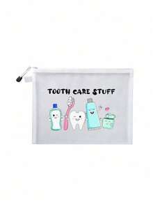 Tooth Print Makeup Bag, Mesh Portable Makeup Bag, Coconut Tree Print Bag, Travel Makeup Bag; Essential Beach Swimsuit Storage Artifact For Vacations; Coconut Tree Heart-Shaped Printed Bag Is A Must-Have For Summer Music Festivals, Perfect For Girlfriends; Foldable Lightweight Makeup Bag