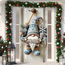 1pc Festive Christmas Gnome Door Wreath, Polyester Material, No Electricity Needed, Indoor/Outdoor Holiday Wall Decor For Home & Party
