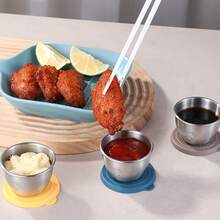 4pcs Kitchen Compact And Portable Compartments For Condiments, Outdoor Picnic Stainless Steel Sauce Cups, Sealed And Covered Salad Ketchup Seasoning Containers, Pp Covered Dipping Sauces, One Box Of Flavors Without Cross-Contamination