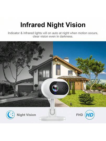 WiFi Slimme Home Security Camera 1080P HD Voice Intercom, Night Vision USB Powered Indoor/Outdoor Surveillance System, Motion Alert System Remote Mobile Viewing Sleek Wit Compact view 2