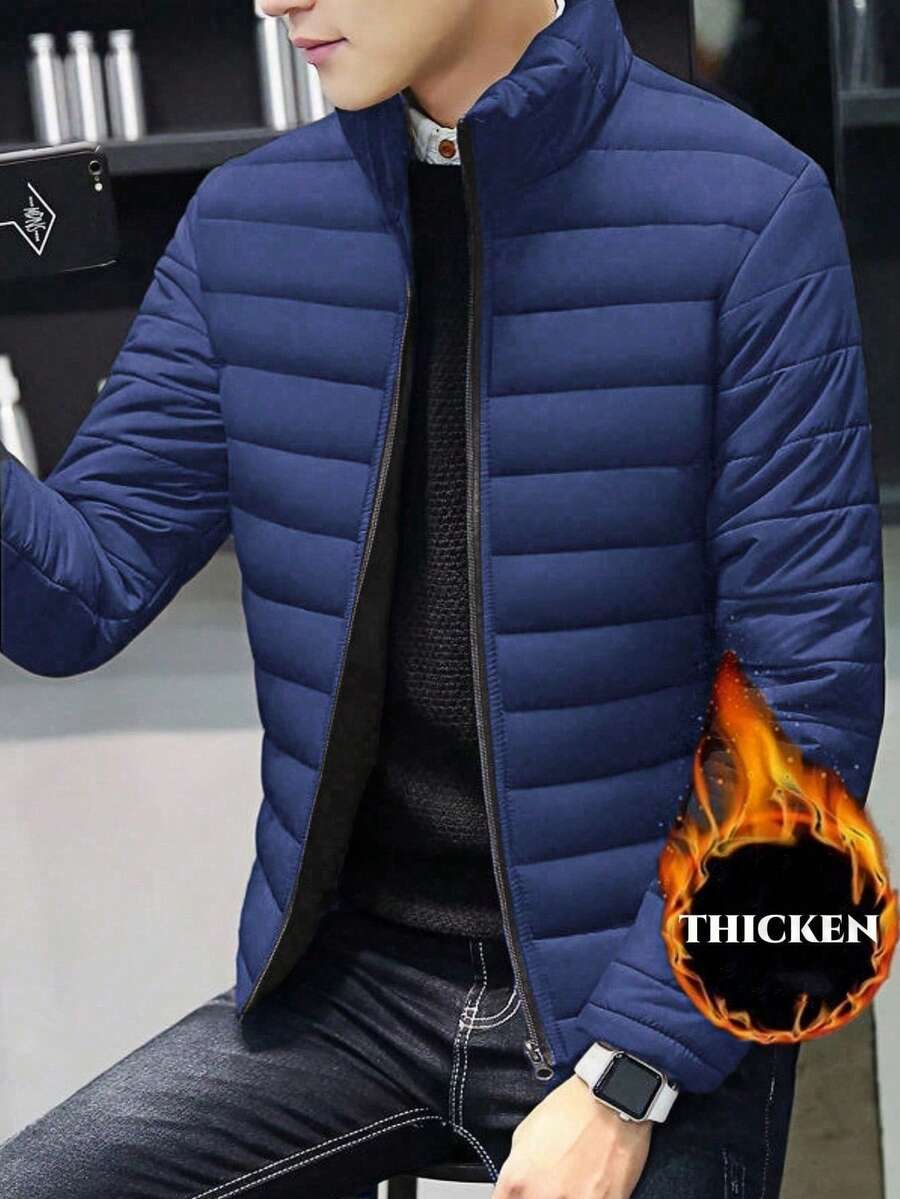 1pc Men's Stand Collar Cotton-Padded Jacket, Lightweight Warm Cotton Outerwear, Versatile For Autumn/Winter