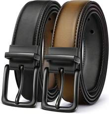 Men's Reversible Adjustable Belt - 1.25" Cut For Fit, 2 Sides In 1 Belt, Ideal For Gifts - 黑色/黃褐色4174 - 查看 3