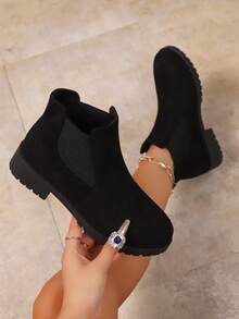 Women's Solid Color Round Toe Casual Fashion Slip-On Chelsea Ankle Boots