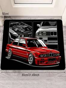 1pc New Red, Black And Gray Car Pattern Doormat, Christmas Gift, Suitable For Living Room, Bedroom, Indoor - Machine Washable - Flannel Material, Delicate Wrap, Skin-Friendly, No Pilling, Slightly Water-Resistant Easy Care, Odorless - Ideal For Home Decor, Room Decor, Living Room Carpet, Bedroom Carpet, Bathroom Carpet