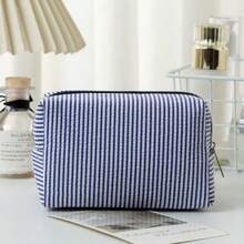 Bubble Yarn Makeup Bag, Large-Capacity Hand-Held Toiletry Bag, Striped Travel Cosmetics Storage Bag, Stationery Pen Case