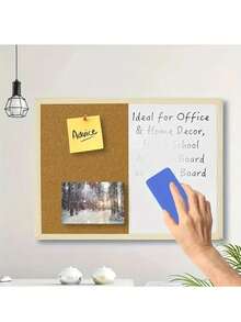 Wooden Frame Magnetic Whiteboard And Cork Board Combo - Painted Wall Magnetic Board - Great For Writing, Random Accessories: Chalk Markers/Wooden Nails, Magnets, Self-Tapping Fixing Ropes, Suitable For Office, School, Home Or Studio Photo Wall, Corporate Culture Planning, Information Decoration, Daily Reminders, No Electricity Required.