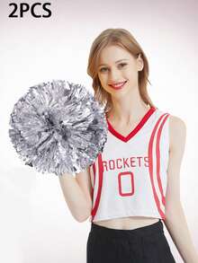 2pcs/Set Blue & Silver Pom Poms - High Index Plastic, Suitable For Dancing, Dance Accessories, Gymnastics, Sports Events And Festivals, Team Spirit Sports Cheering