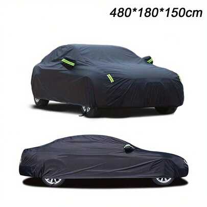 Funda Completa Para Auto Con Rayas Reflectantes Impermeable,480*180*150cm,Papel de aluminio + PEVA, negra, protección solar A prueba de polvo