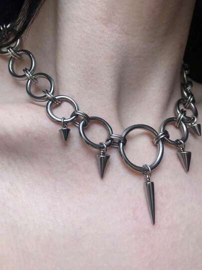 1pc Geometric Hoop Rivet Necklace, Fashionable Sweet Y2K Punk Silver Necklace Suitable For Men And Women, Daily, Party, Performance, Music Festival Wear, 2025 Autumn/Winter New Jewelry Gift