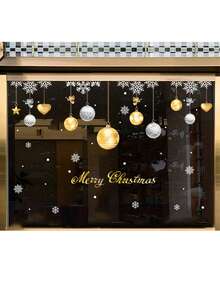 2 Pieces, Christmas Holiday Decoration, Store Window Glass Door Static Sticker, Window Window Sticker, Christmas Silver And Gold Ball Decoration Sticker