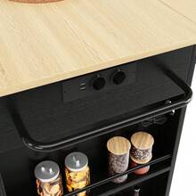 Kitchen Island, Kitchen Cart Equipped With Power Strip, Kitchen Cabinet, Serving Cart With Worktop, Buffet Cabinet, Dining Cart With Wood Grain, Buffet Cabinet, Black - 1 - View 7