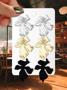 6 Cặp Hoa tai tròn mạ điện màu súng, vàng và bạc, phong cách thời trang Châu Âu và Mỹ dành cho phụ nữ hàng ngày, tiệc tùng, quà tặng - Ba cặp hình tròn - Xem 22