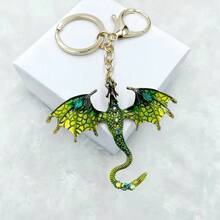 Retro Oil Dripping Cartoon Flying Dragon Pendant European And American Heavy Hip-Hop Diamond-Studded Cartoon Couple Keychain Accessories - Green - View 2