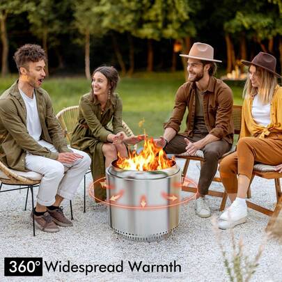 Brasero portátil de acero inoxidable para exteriores, sin humo, de 27 pulgadas, con soporte extraíble y cenicero, ideal para acampar, jardín y patio.